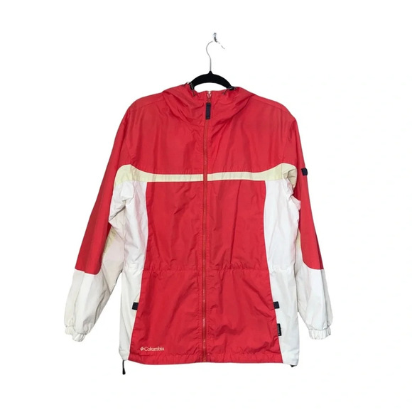 Columbia Peach & White Full Zip Windbreaker Hooded Jacket Medium Women’s - Picture 1 of 16